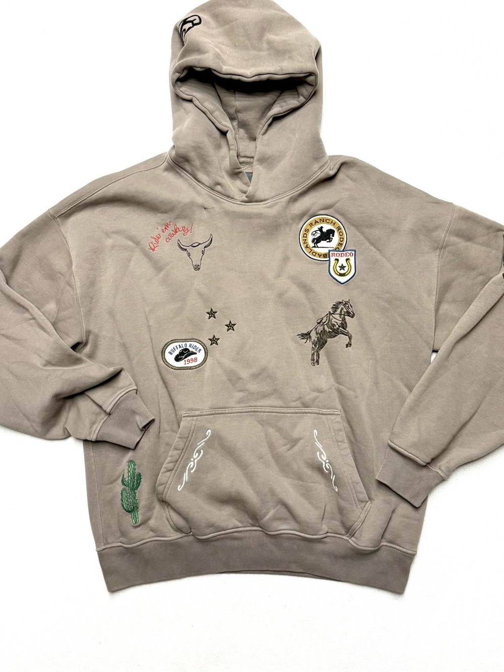 Abercrombie & Fitch Taupe Graphic Hoodie with Western Patches